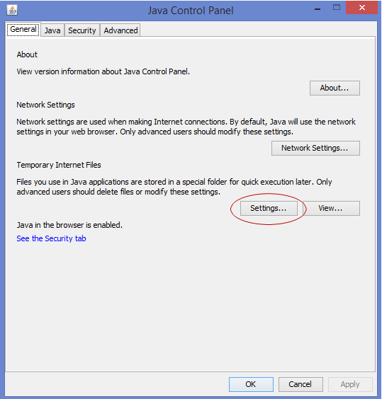 Java control panel